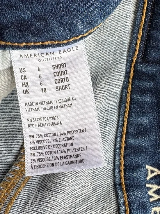 American Eagle Women’s  Dark Blue Distressed Ripped Skinny Jeans Jeggings US 6 - Picture 6 of 7